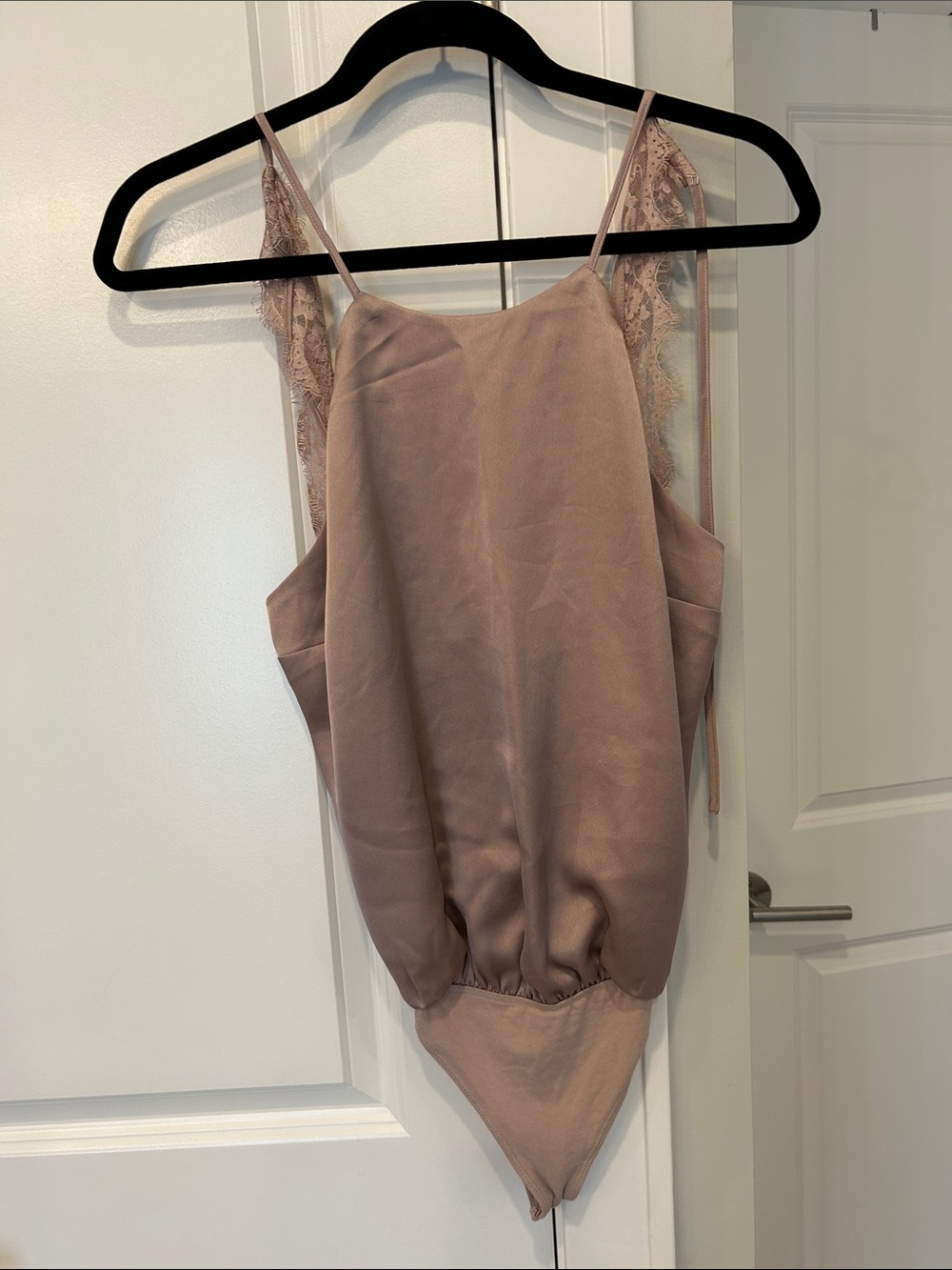Abercrombie & Fitch Mauve Lace-Trim Satin Bodysuit